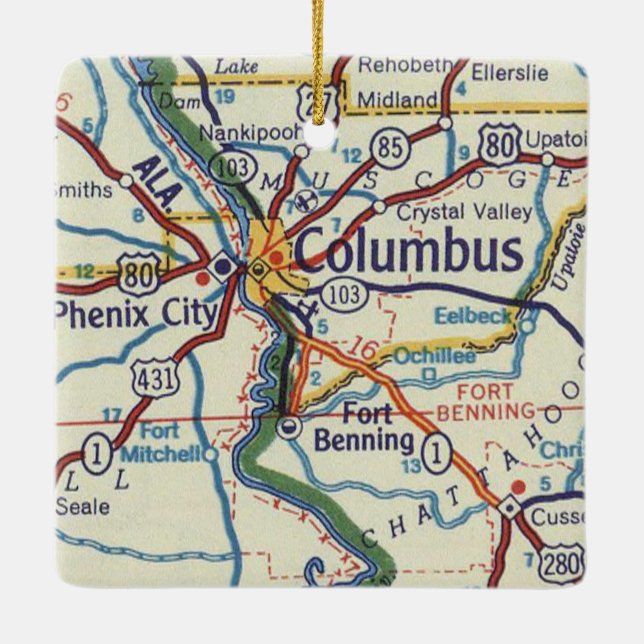 Adorno De Cerámica Columbus GA Mapa de cosechas (Reverso)