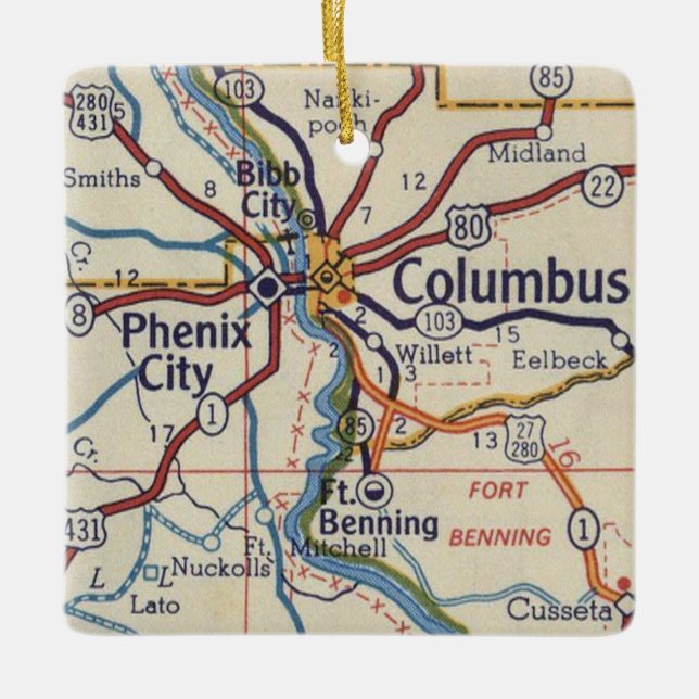 Adorno De Cerámica Columbus GA Vintage Map (Anverso)