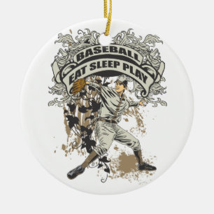 Adorno De Cerámica Coma, duerma, juegue al béisbol