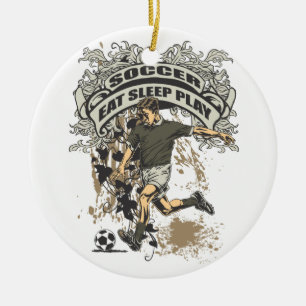 Adorno De Cerámica Coma, duerma, juegue al fútbol