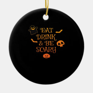 Adorno De Cerámica Comer Bebida Y Tener Miedo Halloween Clásico Retro