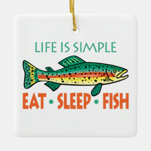Adorno De Cerámica Comer, dormir, pescado - Pesca divertida