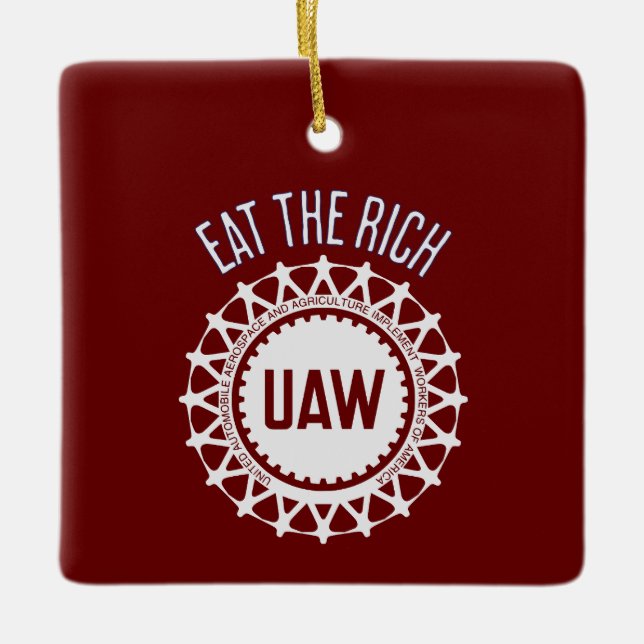 Adorno De Cerámica Comer la rica huelga de la UAW (Anverso)