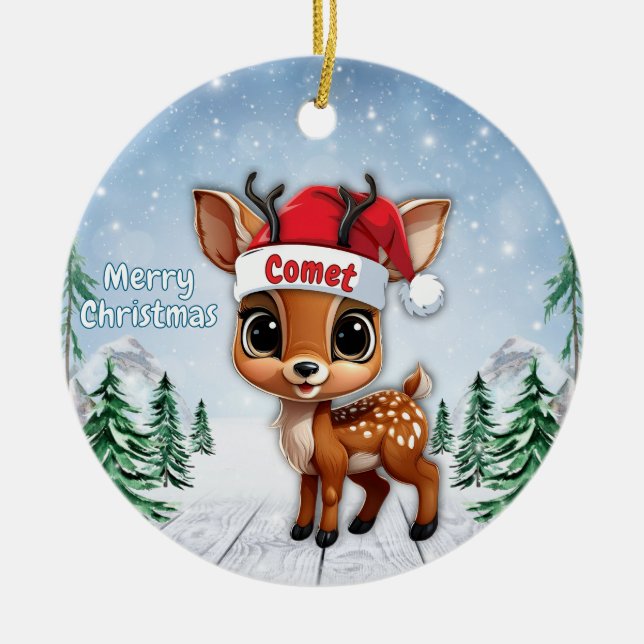 Adorno De Cerámica Comet Baby Deer, Fawn, Doe, Reindeer 🦌🎄 (Frente)