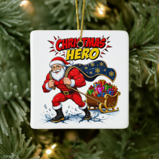 Adorno De Cerámica Cómic de Santa Claus héroe de Navidad