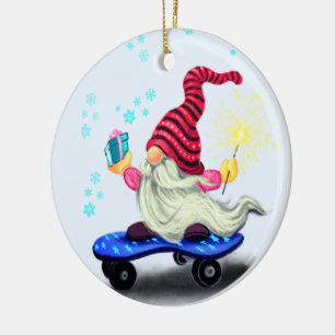Adorno De Cerámica Cómico de patinaje navideño con regalos