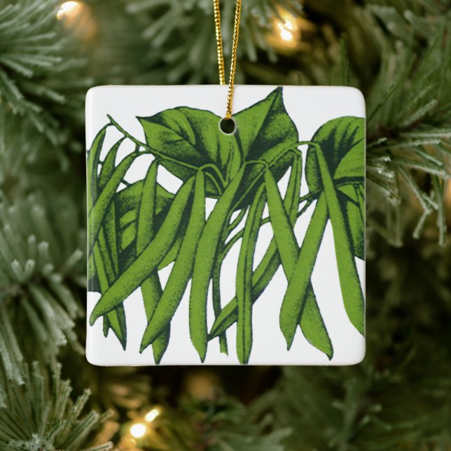 Adorno De Cerámica Comida de época, frijoles verdes orgánicos (Árbol)