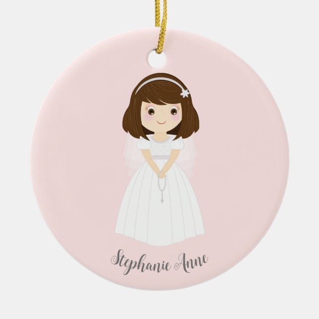 Adorno De Cerámica Communion Dove Brunette Chica (Frente)