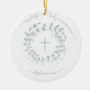 Adorno De Cerámica Communion Sage Wreath and Cross