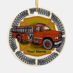 Adorno De Cerámica Cómo Rueda Camión de Bomberos Bombero