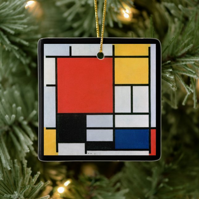 Adorno De Cerámica Composición abstracta vintage de Piet Mondrian (Árbol)