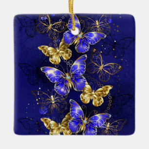 Adorno De Cerámica Composición con mariposas de zafiro