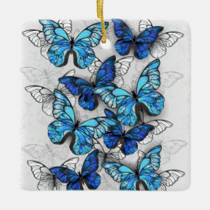 Adorno De Cerámica Composición de las mariposas blancas y azules