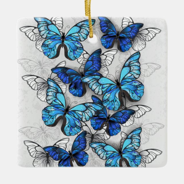 Adorno De Cerámica Composición de las mariposas blancas y azules (Anverso)