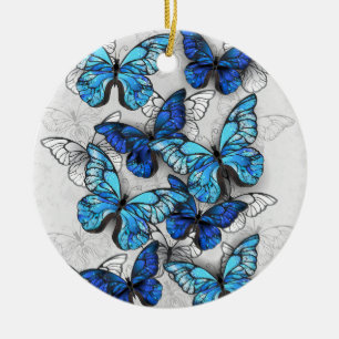 Adorno De Cerámica Composición de las mariposas blancas y azules