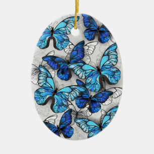 Adorno De Cerámica Composición de las mariposas blancas y azules