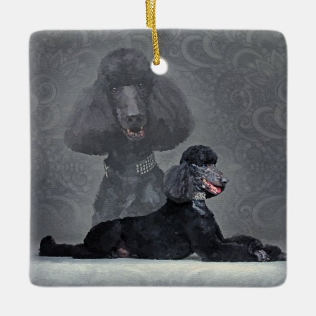 Adorno De Cerámica Composición negra elegante del caniche estándar (Anverso)