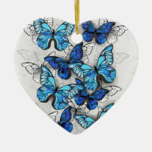 Adorno De Cerámica Composition of White and Blue Butterflies