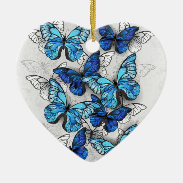 Adorno De Cerámica Composition of White and Blue Butterflies (Frente)