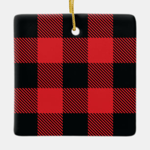 Adorno De Cerámica Comprobación de color rojo y negro de los Navidad