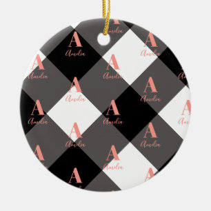 Adorno De Cerámica Comprobación personalizada en blanco y negro