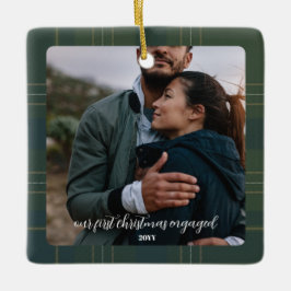 Adorno De Cerámica Compromiso de Plaid Evergreen | Rústico Flannel Ta