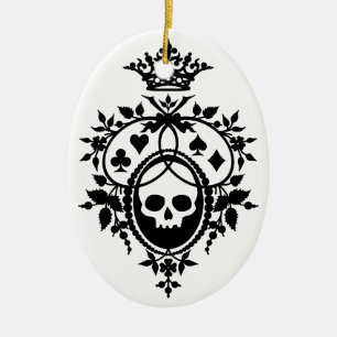 Adorno de cerámica con cresta, calavera y palos de