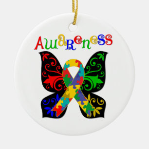 Adorno De Cerámica Conciencia colorida del autismo de la mariposa