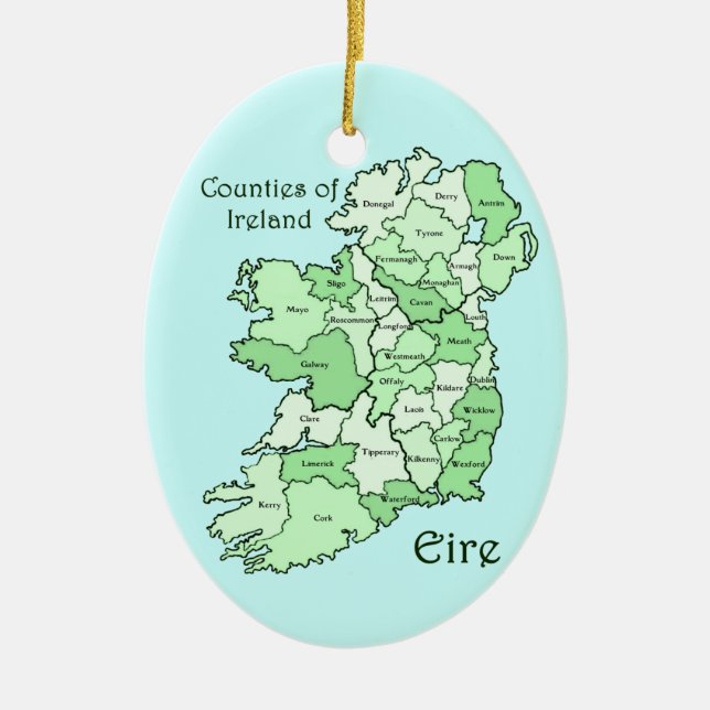 Adorno De Cerámica Condados del mapa de Irlanda (Frente)