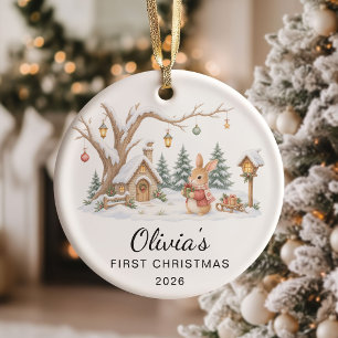 Adorno De Cerámica Conejita Linda Primera Navidad del Bebé