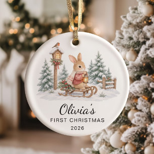 Adorno De Cerámica Conejita Linda Primera Navidad del Bebe