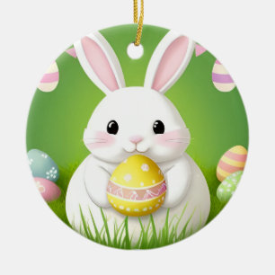 Adorno De Cerámica Conejito de Pascua con Huevos Decorativos