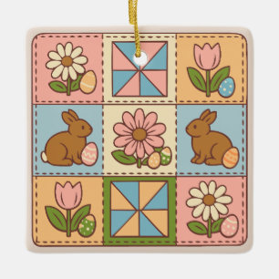 Adorno De Cerámica Conejito de Pascua de colores pastel con flores en