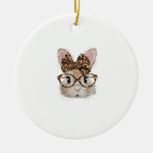 Adorno De Cerámica Conejito Lindo Cara de Leopardo Cofia Gafas