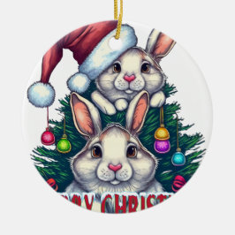 Adorno De Cerámica Conejito Lindo Feliz Navidad – Conejo Festivo