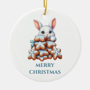 Adorno De Cerámica Conejito Navideño Adorable