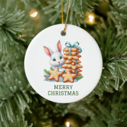 Adorno De Cerámica Conejito Navideño Adorable