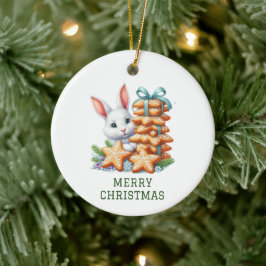 Adorno De Cerámica Conejito Navideño Adorable