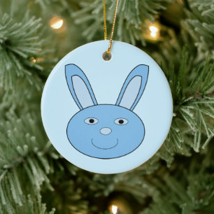 Adorno De Cerámica Conejo Azul Niño Cara Nombre Personalizado Navidad