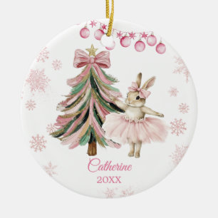 Adorno De Cerámica Conejo Bailarín de Navidad Rosa Personalizado