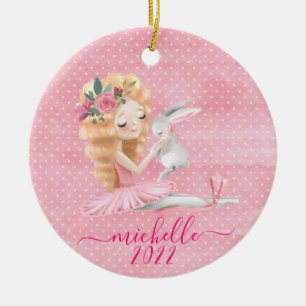 Adorno De Cerámica Conejo Bailarina Mono Personalizado  Acuarela