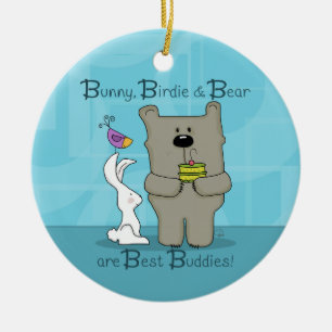Adorno De Cerámica Conejo, Birdie y Bear - Los mejores amigos