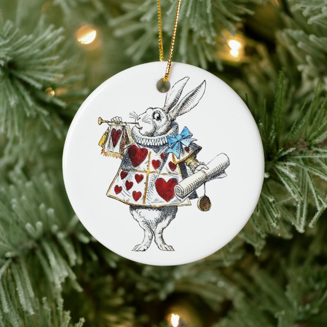 Adorno De Cerámica Conejo blanco Alicia Corazones de Maravilla (Árbol)