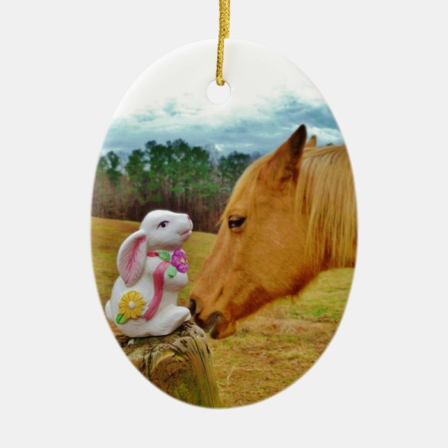 Adorno De Cerámica Conejo blanco y caballo amarillo (Frente)
