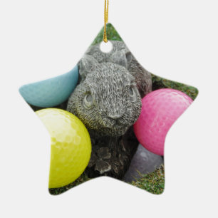 Adorno De Cerámica Conejo con huevo amarillo azul rosa