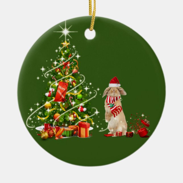 Adorno De Cerámica Conejo con Navidades Gorras Scafés (Frente)