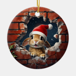 Adorno De Cerámica Conejo curioso en Santa Hat - 3D