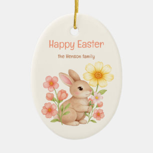 Adorno De Cerámica Conejo de Acuarela Personalizado Feliz Pascua 