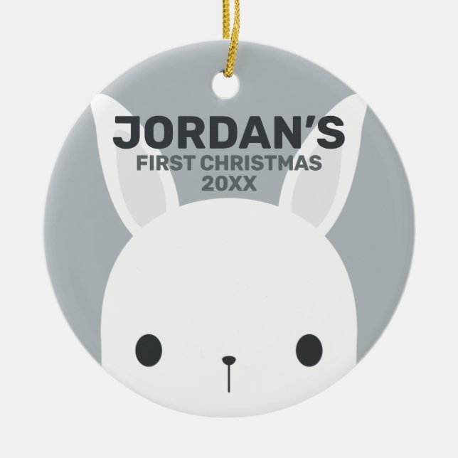 Adorno De Cerámica Conejo de conejo pequeño lindo Primera Navidad (Frente)