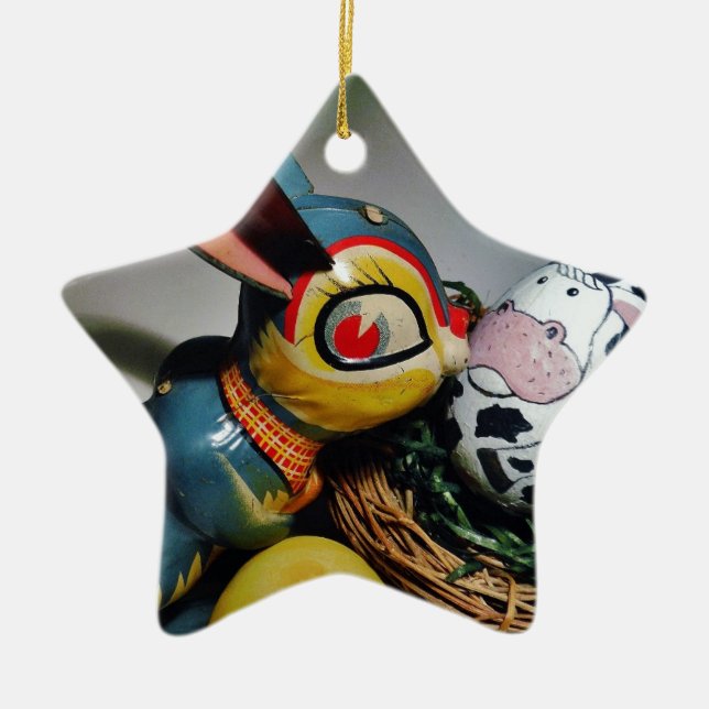 Adorno De Cerámica Conejo de juguetes y huevo de vaca (Frente)